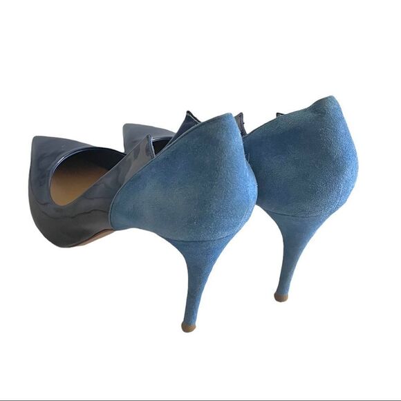 Chloe Leather High Heel Pointy Toe Pumps Shoes Made In Italy Blue 39.5 - Picture 13 of 15